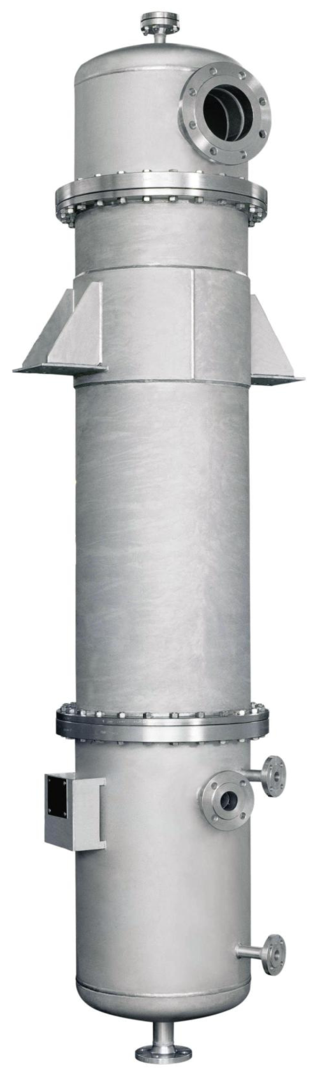 Straight tube heat exchanger as downdraft evaporator 